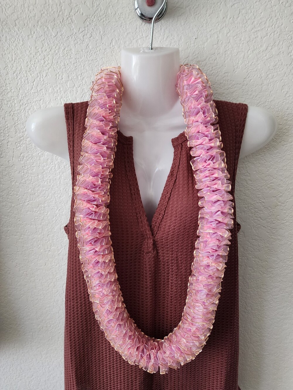 Pink Ruffled Lei Necklace - Women Garland
